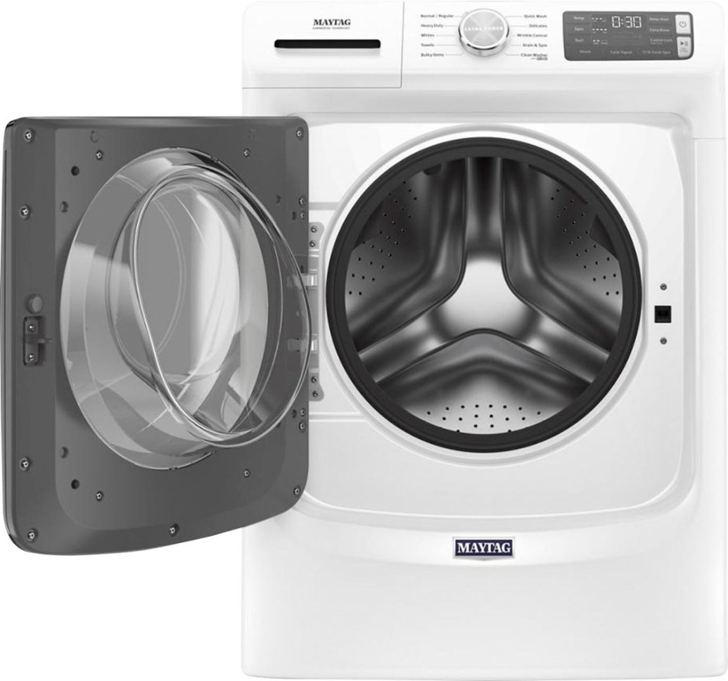 Zoom in on Alt View Zoom 5. Maytag - 4.5 Cu. Ft. High-Efficiency Stackable Front Load Washer with Steam and Extra Power Button - White.