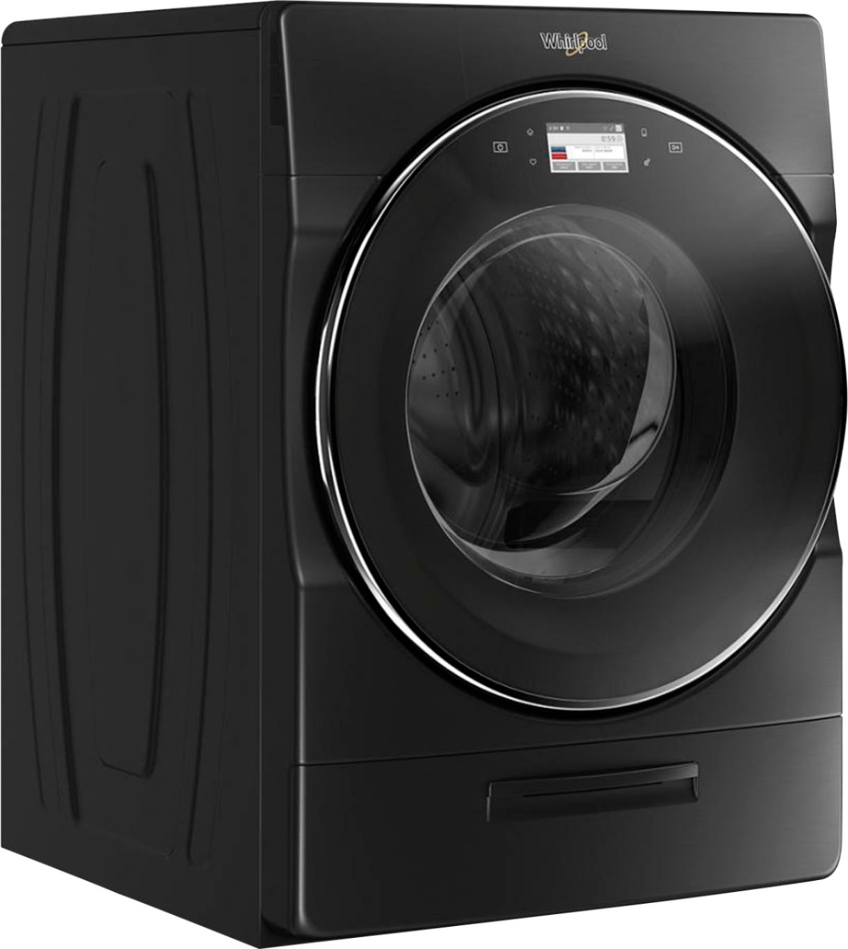 Angle View: Whirlpool - 5.0 Cu. Ft. High Efficiency Stackable Smart Front Load Washer with Steam and Load & Go XL Dispenser - Black shadow