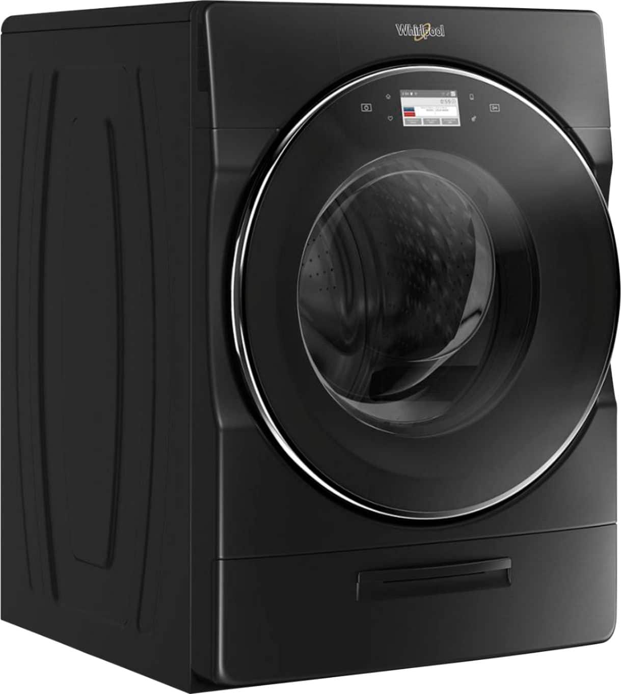Angle. Whirlpool - 5.0 Cu. Ft. High Efficiency Stackable Smart Front Load Washer with Steam and Load & Go XL Dispenser - Black Shadow.