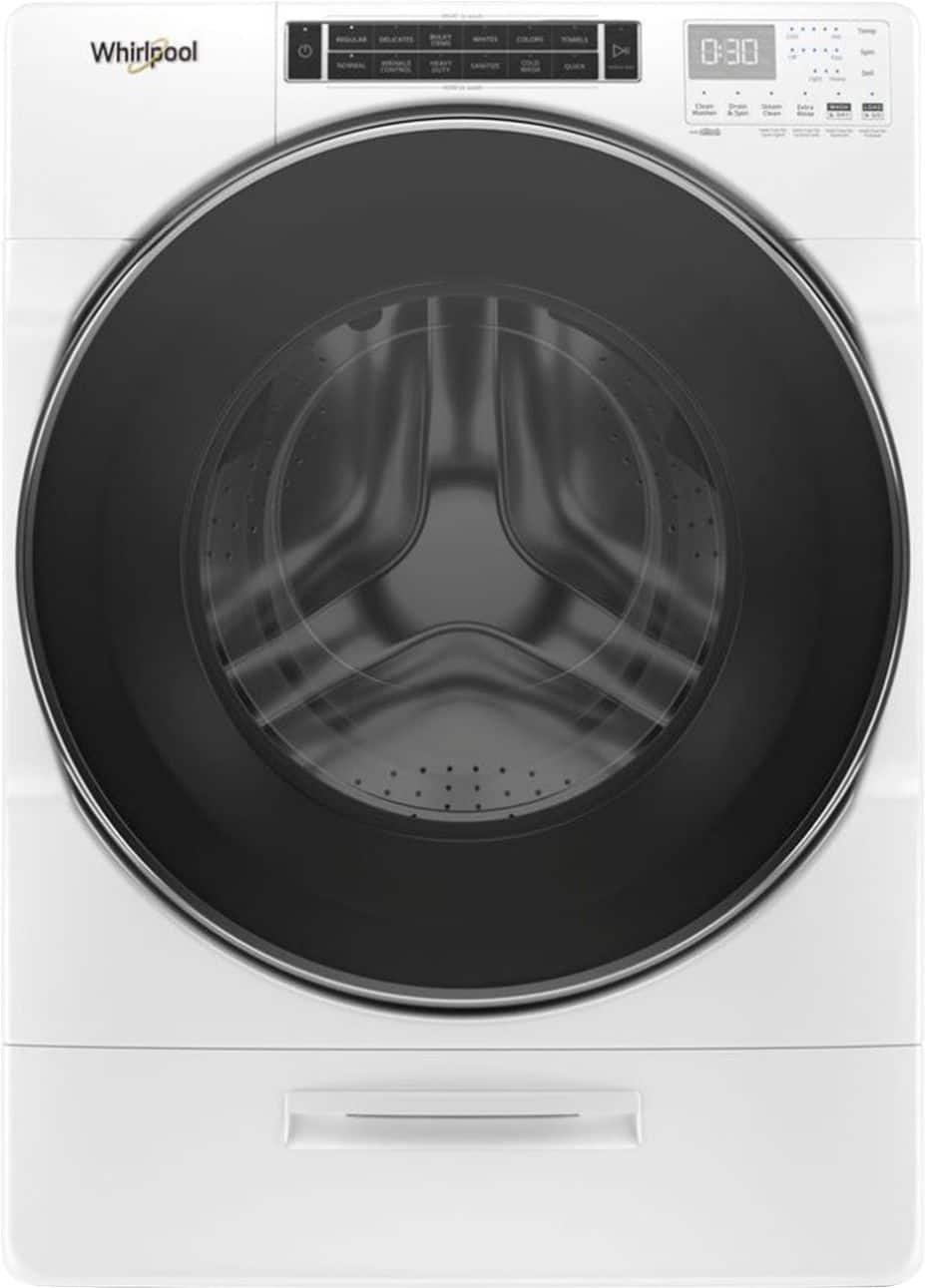 Front. Whirlpool - 5.0 Cu. Ft. High Efficiency Stackable Front Load Washer with Steam and FanFresh - White.