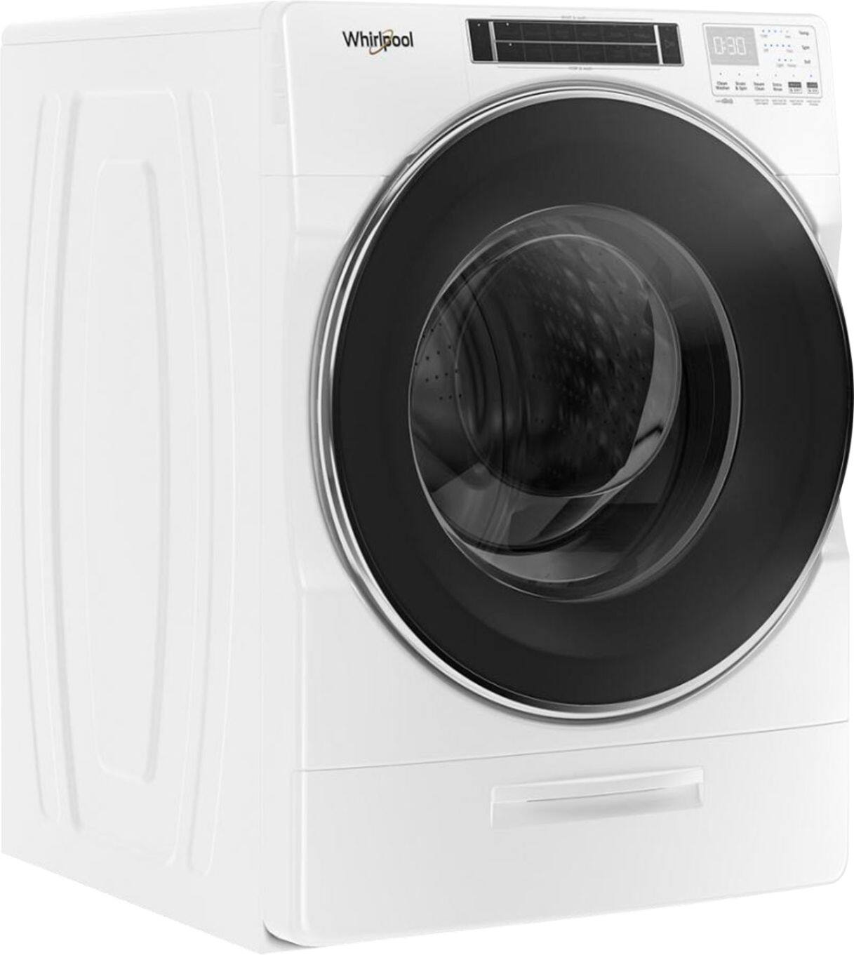 Left. Whirlpool - 5.0 Cu. Ft. High Efficiency Stackable Front Load Washer with Steam and FanFresh - White.