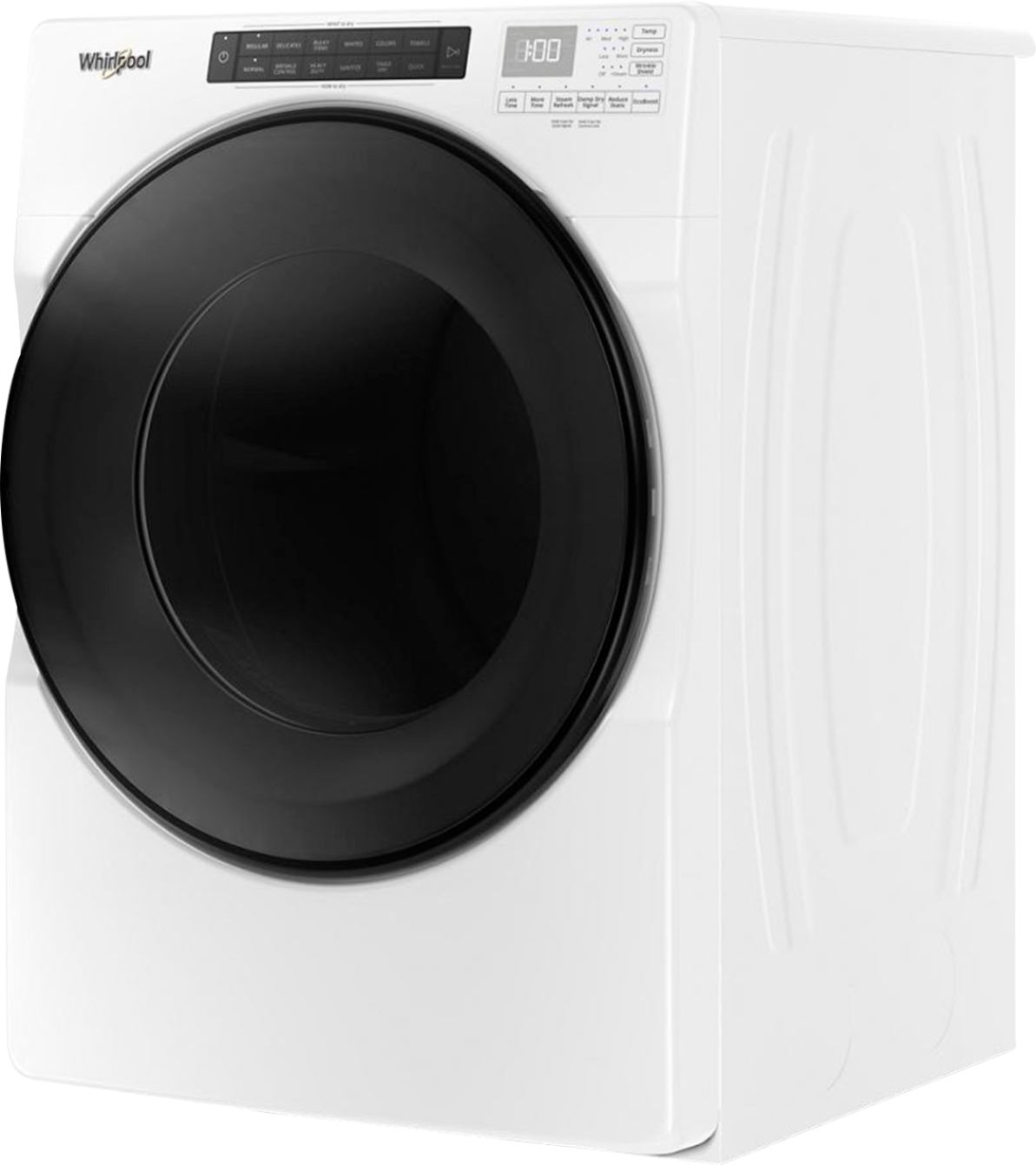 Left View: Whirlpool - 7.4 Cu. Ft. Stackable Electric Dryer with Steam and Wrinkle Shield Plus Option - White