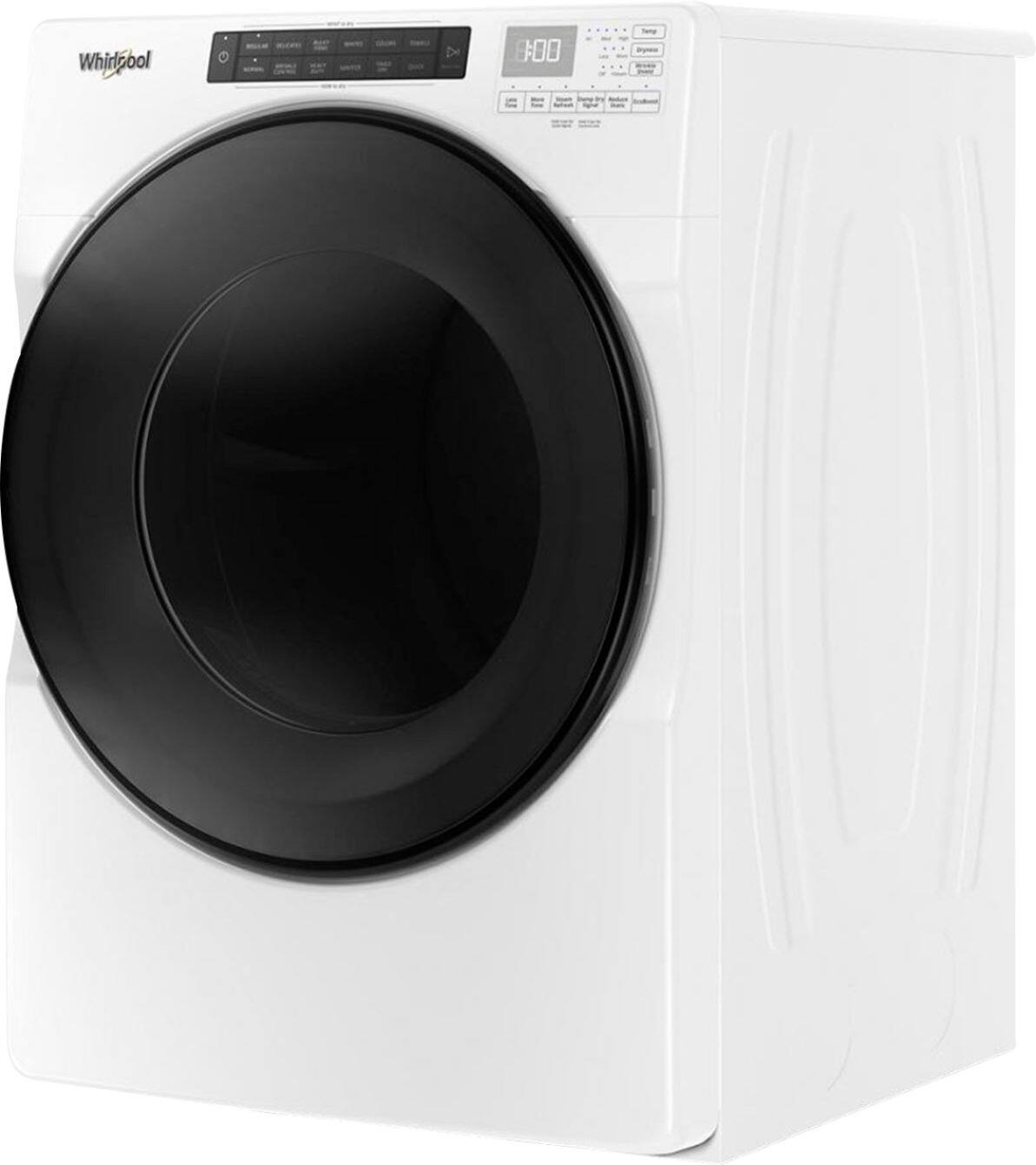 Left. Whirlpool - 7.4 Cu. Ft. Stackable Electric Dryer with Steam and Wrinkle Shield Plus Option - White.