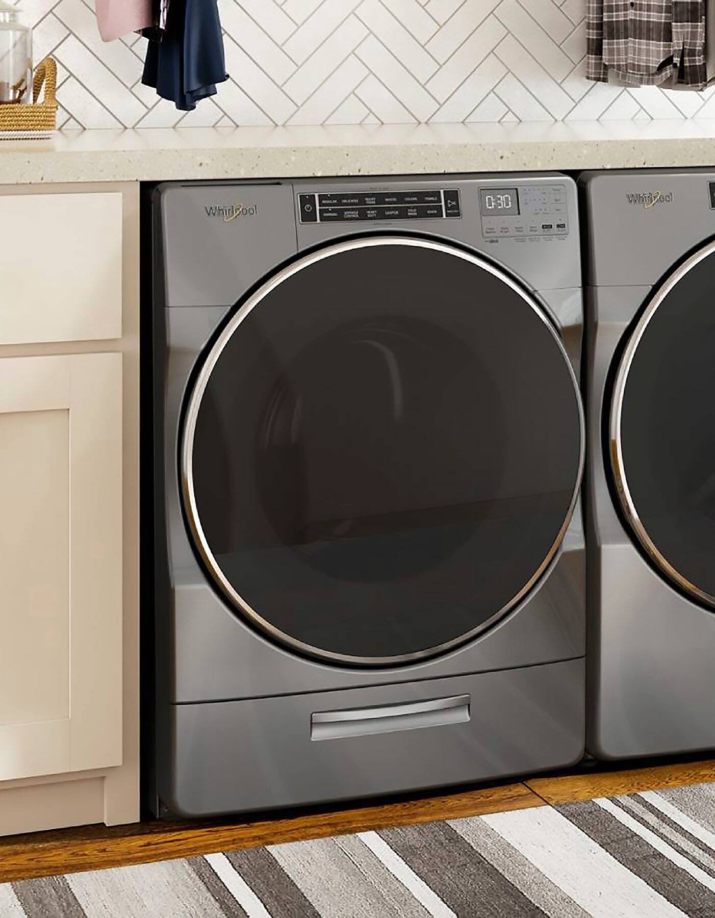 Alt View 4. Whirlpool - 5.0 Cu. Ft. High Efficiency Stackable Front Load Washer with Steam and Load & Go XL Dispenser - Chrome Shadow.