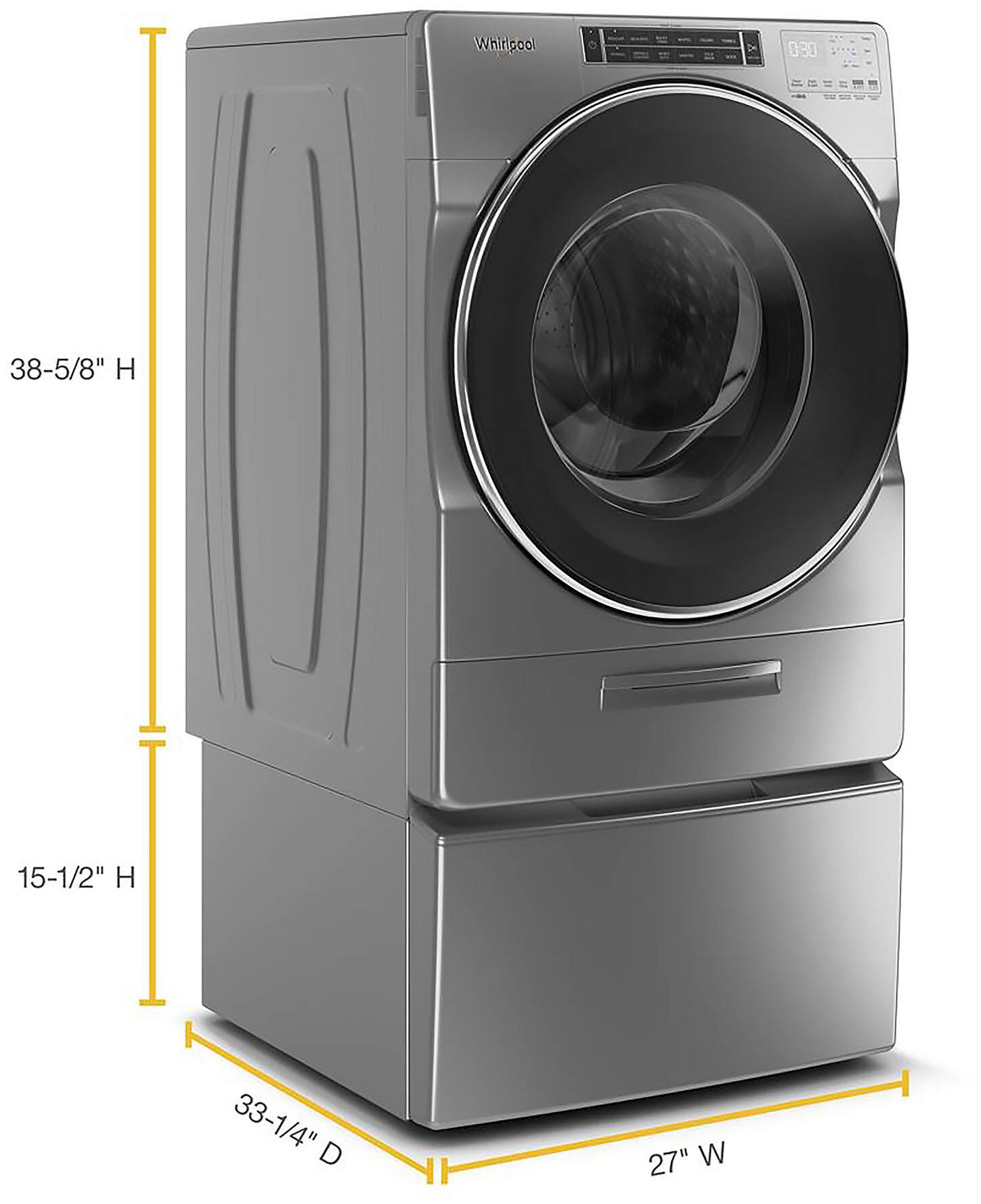 Left. Whirlpool - 5.0 Cu. Ft. High Efficiency Stackable Front Load Washer with Steam and Load & Go XL Dispenser - Chrome Shadow.