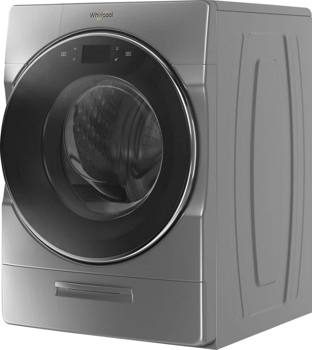 Left. Whirlpool - 5.0 Cu. Ft. High Efficiency Front Load Washer with Steam and Load & Go XL Dispenser - Chrome Shadow.