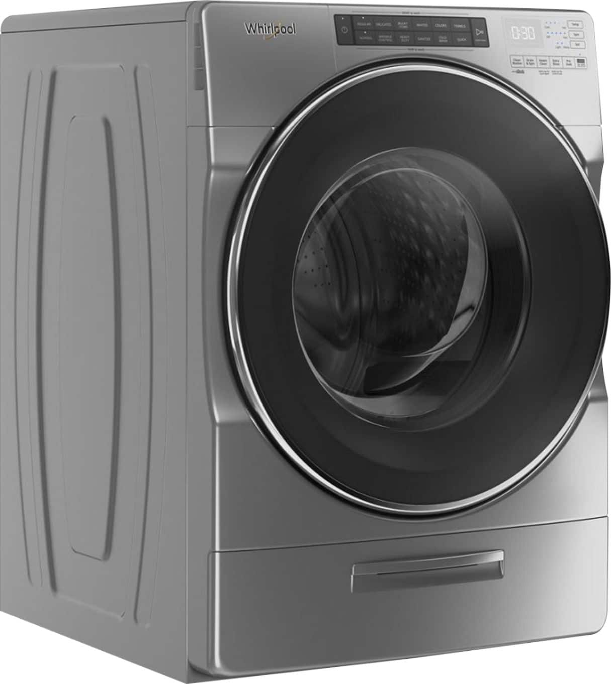 Angle. Whirlpool - 4.5 Cu. Ft. High Efficiency Stackable Front Load Washer with Steam and Load & Go XL Dispenser - Chrome Shadow.
