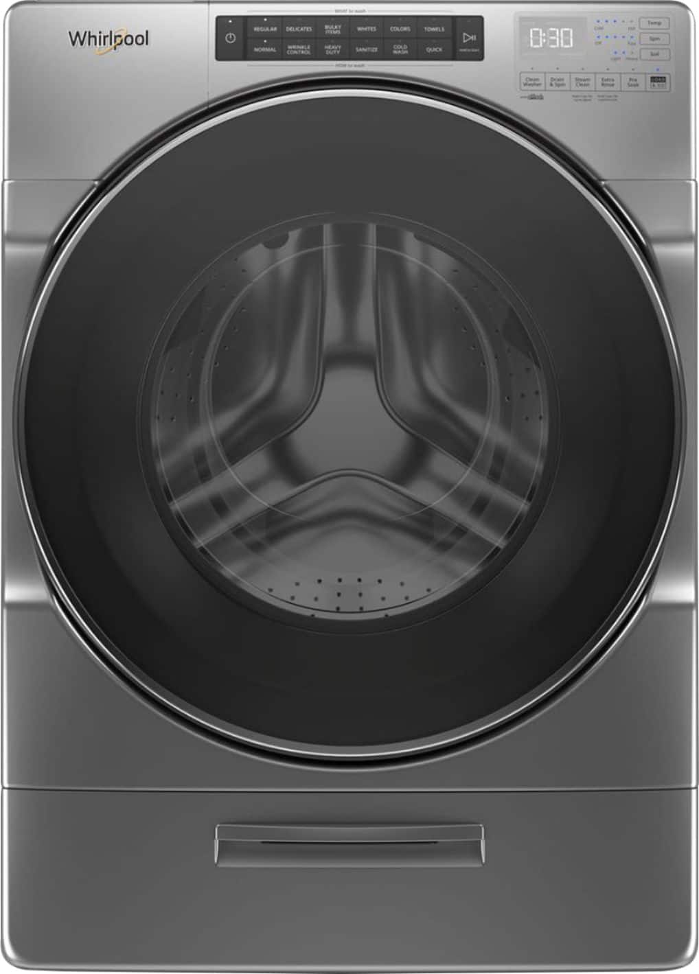 Front. Whirlpool - 4.5 Cu. Ft. High Efficiency Stackable Front Load Washer with Steam and Load & Go XL Dispenser - Chrome Shadow.