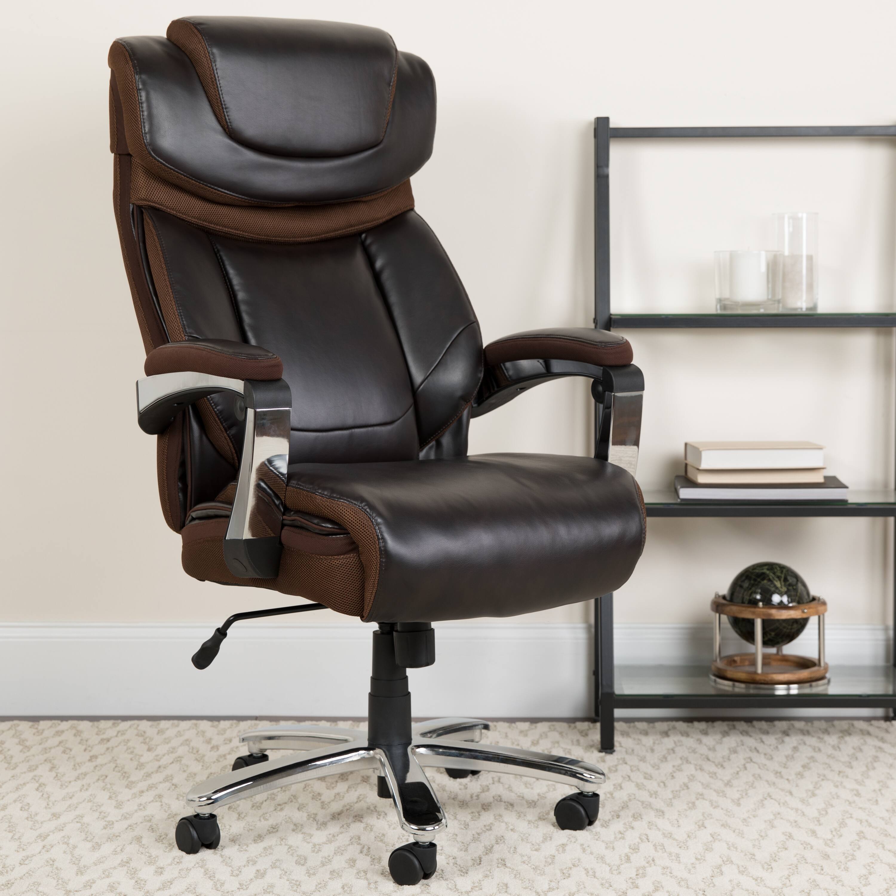 Alt View 1. Emma + Oliver - 500 lb. Big & Tall Height Adjustable Headrest Swivel Ergonomic Office Chair - Brown.