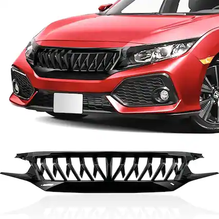 Front. AMERICAN MODIFIED - American Modified Front Shark Grille for 2016 to 2021 Honda Civic Models, Black - Black.