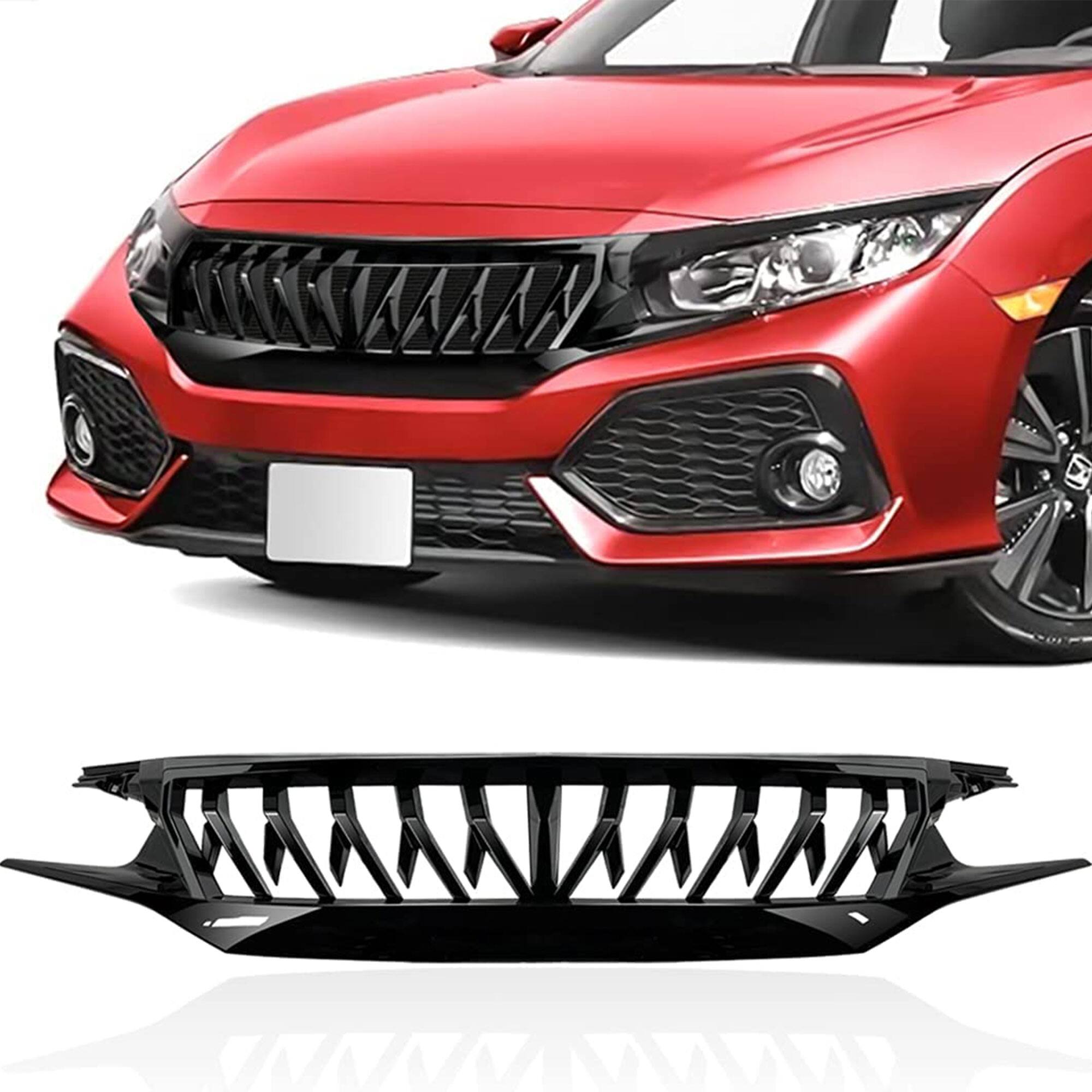 Front. AMERICAN MODIFIED - American Modified Front Shark Grille for 2016 to 2021 Honda Civic Models, Black - Black.