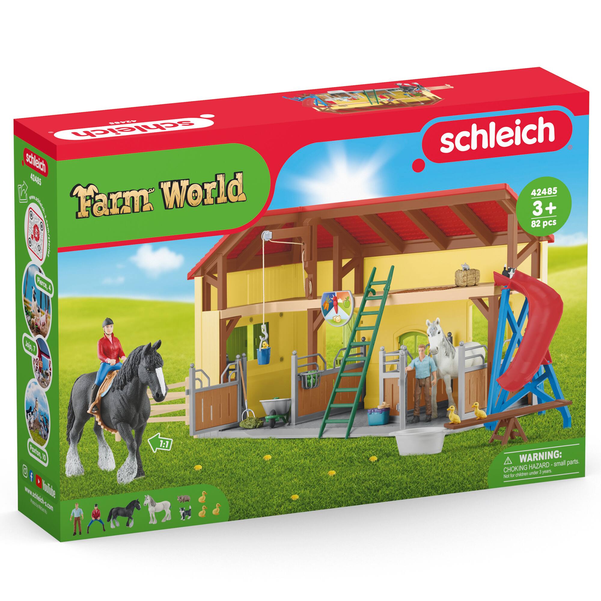 Schleich Farm World 8+ 42485 3+ 82 pcs 1:12 scale 10 digitized figures 1:1 A WARNING: parts may be small and pose a choking hazard.