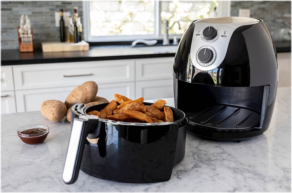 Magic Chef Airfryer 5.6 Quart Compact Sized Oilless Fryer Digital Control Black Dishwasher Safe Basket with Recipe Book Included MCAF56DB 