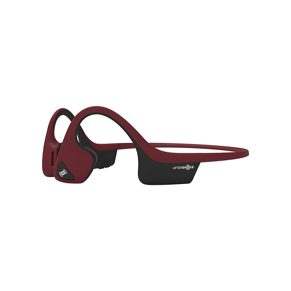 Left. AfterShokz - Air Wireless Bone Conduction Open-Ear Headphones - Canyon Red.