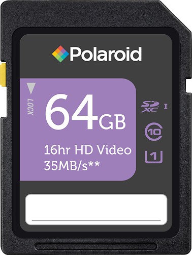 P-SDX64G10-GEPOL Polaroid 64GB High Speed SDXC CL10 UHS-1 Rated Flash Memory