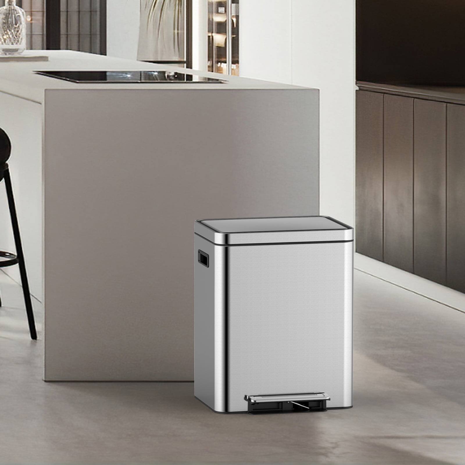 Alt View 1. Homhougo - Dual Trash Can With Recycle Bin, Brushed Stainless Steel Garbage Can with Soft-Close Lid - 18L*2.