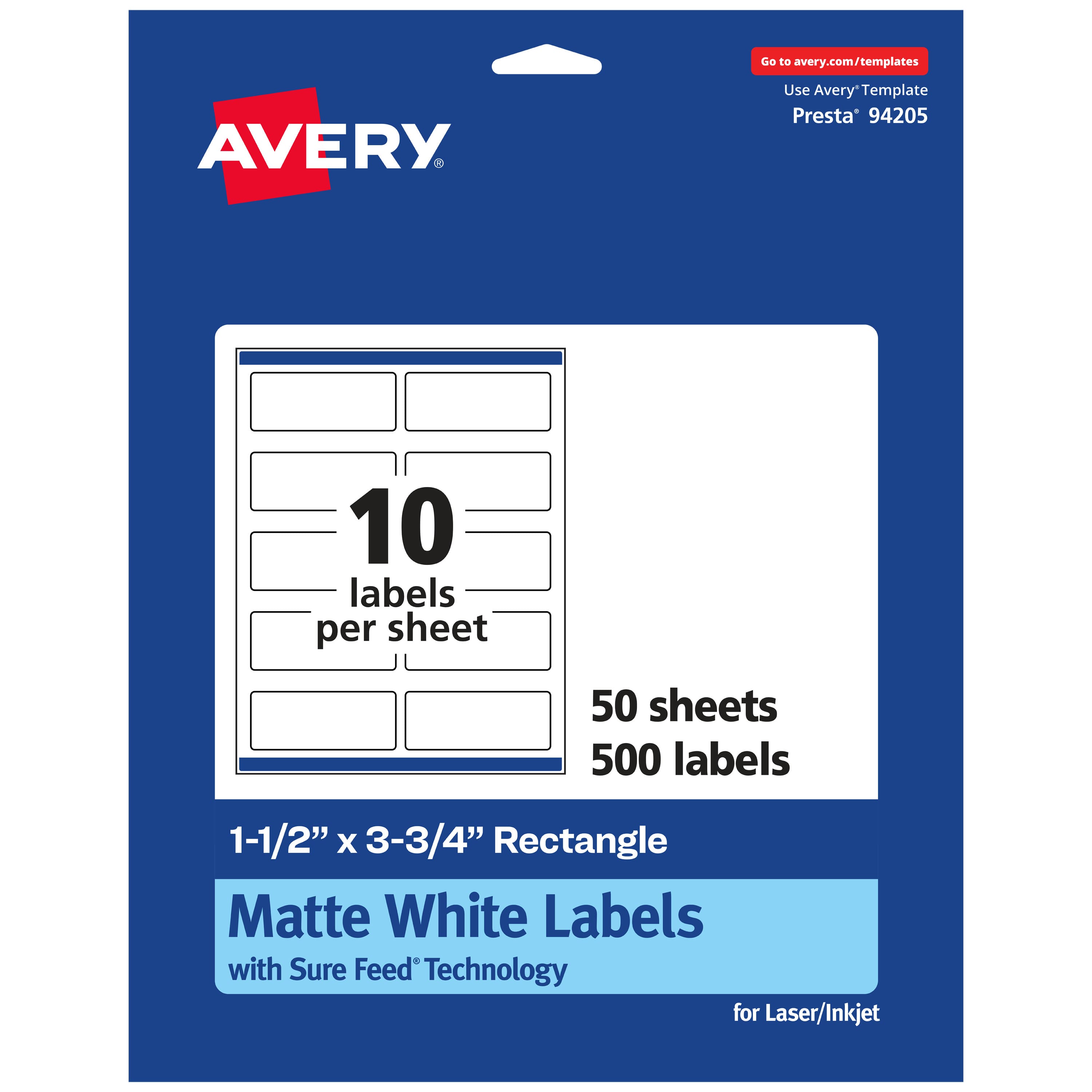 Avery - Matte Rectangle Labels, 1.5" x 3.75", 500 Labels - White