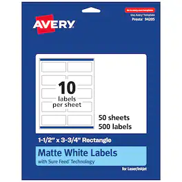 Avery - Matte Rectangle Labels, 1.5" x 3.75", 500 Labels - White