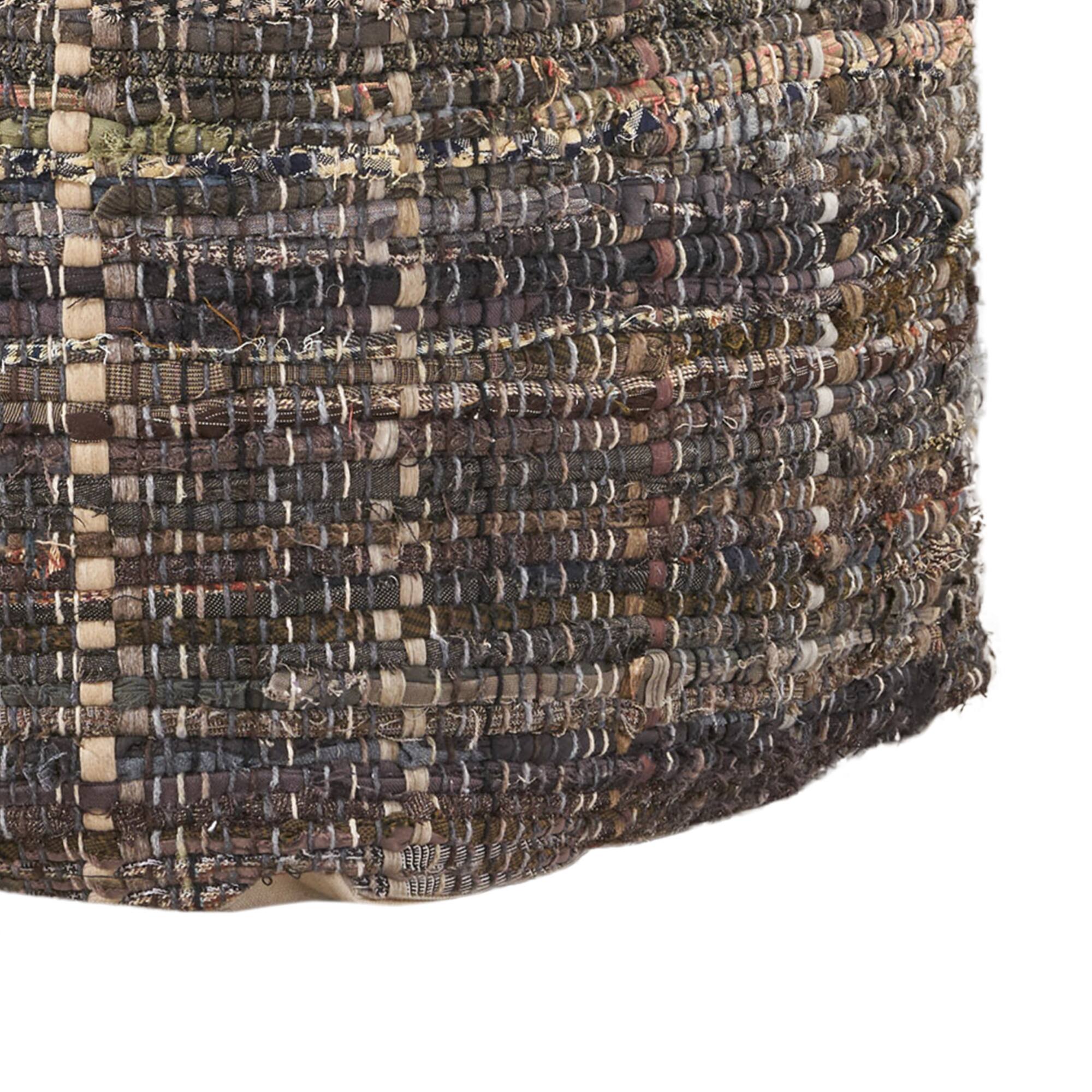 Back. GOODSILO - Handcrafted Fabric Pouf Ottoman with Multicolor Braided Design, Sturdy and Stylish Seating Solution - Khaki.