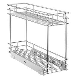 LOVMOR - 2 Tier Pull Out Spice Rack for Narrow Cabinet (5½in W X 21½in D) Slide Out Cabinet Organizer and Pull Out Shelves - Silver