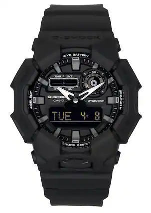 G-SHOCK
ADJUST
SELECT MODE
10YR BATTERY
60
TMR | WT
+ S AL
30
G-SHOCK
CASIO
WR20BAR
TUE 4 8
SHOCK RESIST
RESET
SEARCH
- START