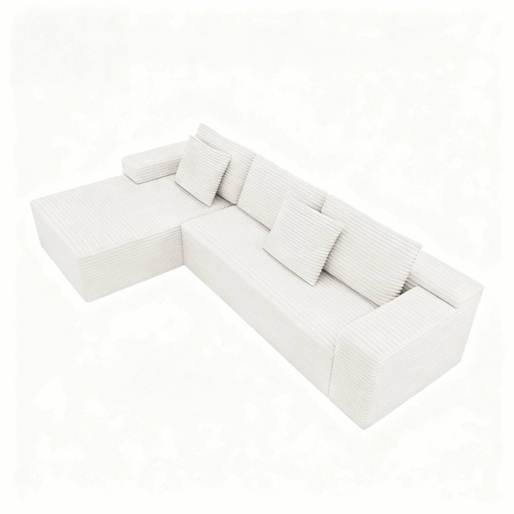 Alt View 4. Kadyn - 104" Right Chaise Sectional Sofa, Plush Corduroy Cloud Design with Deep Seating and L-Shape, White - White.