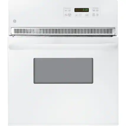 Front. GE - 24" Built-In Single Electric Wall Oven - White On White.