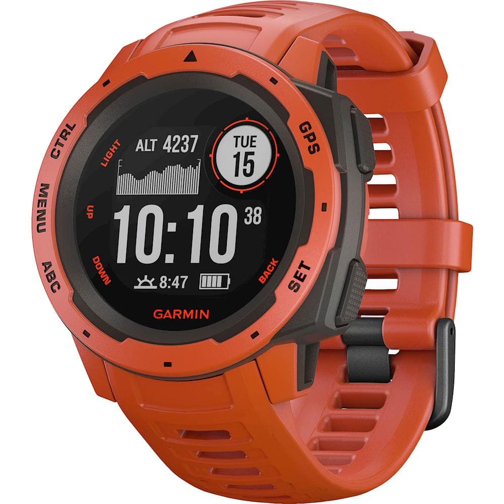 Left. Garmin - Instinct Smartwatch Fiber-Reinforced Polymer - Flame Red.