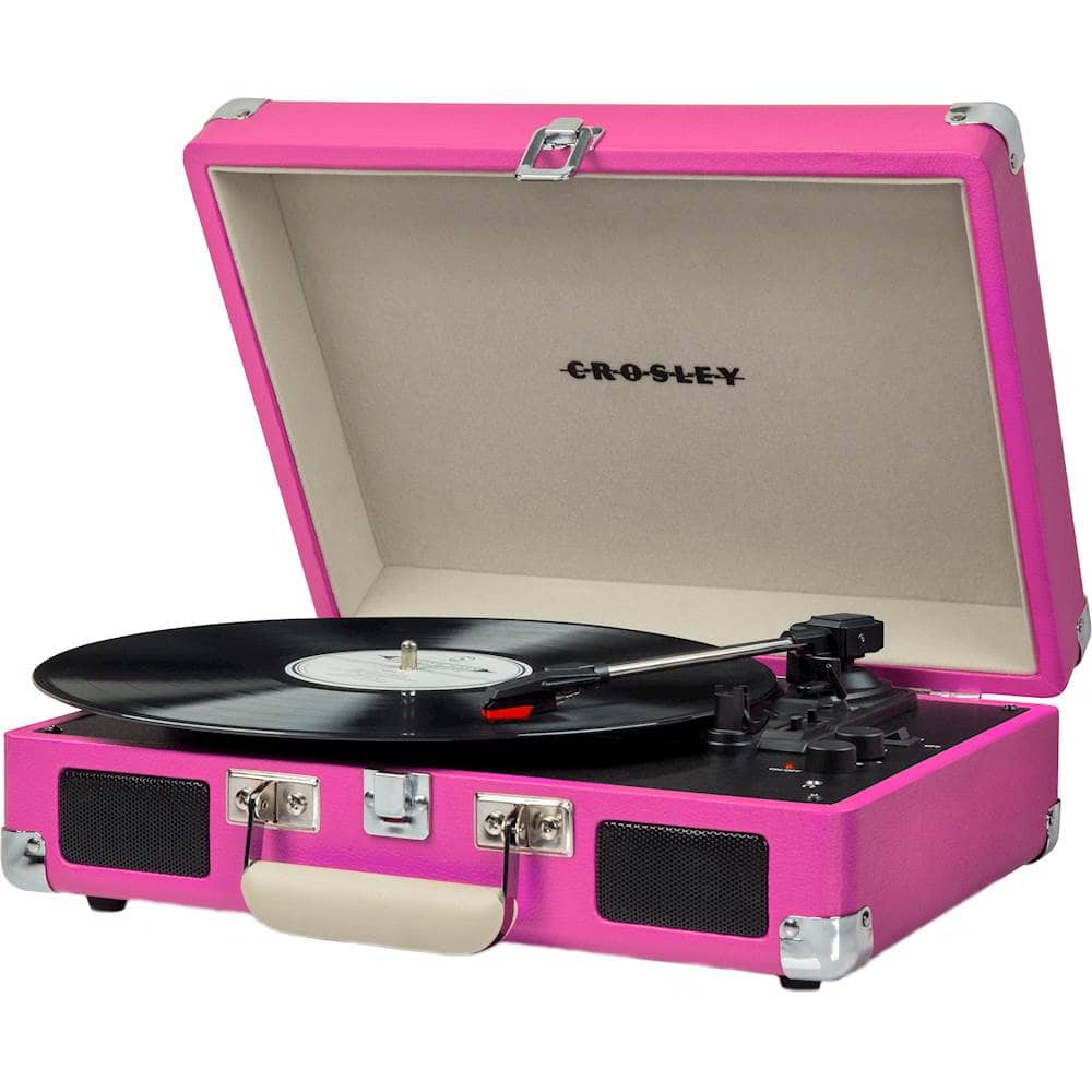Left. Crosley - Cruiser Deluxe Bluetooth Portable Turntable - Pink.