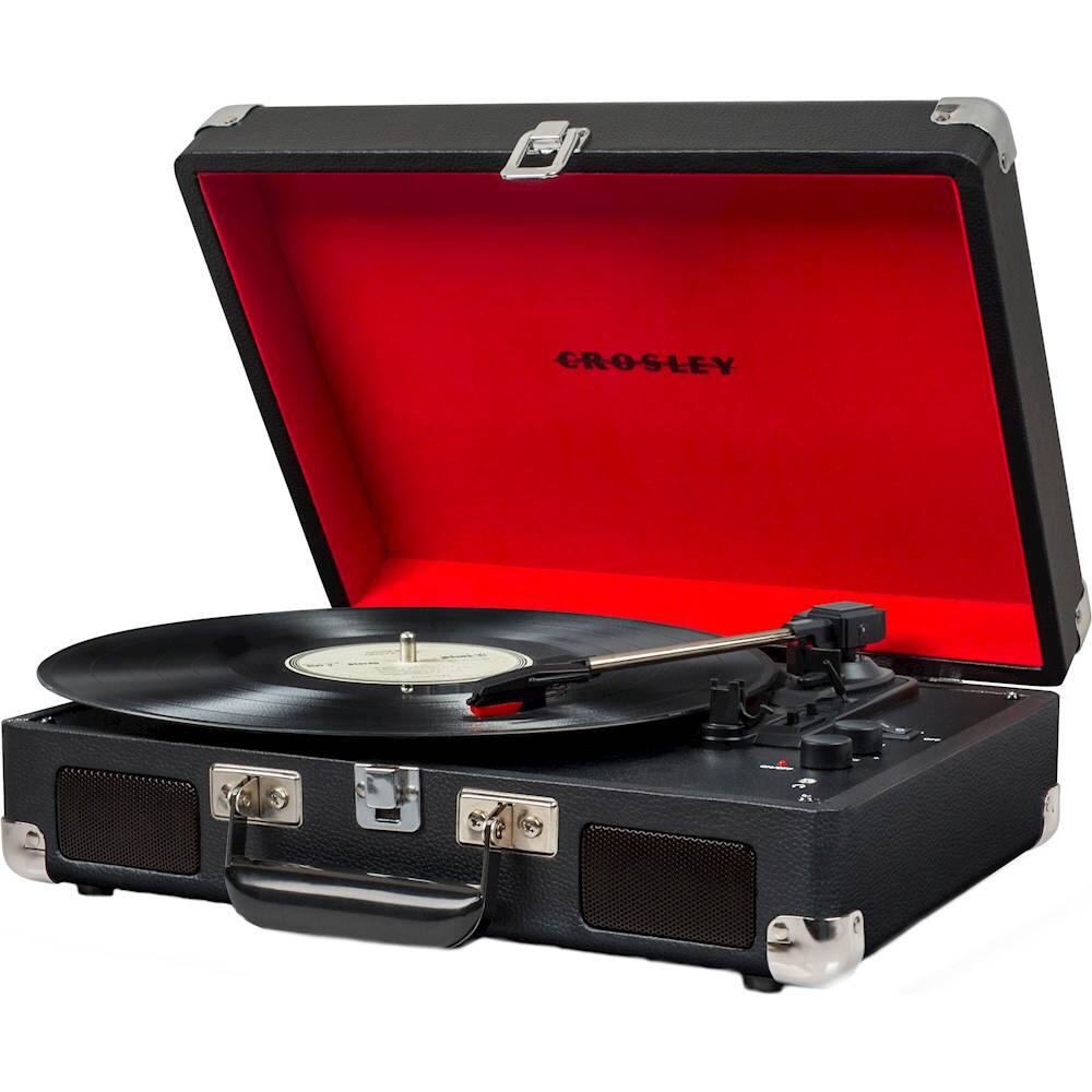 Left. Crosley - Cruiser Deluxe Bluetooth Portable Turntable - Black.