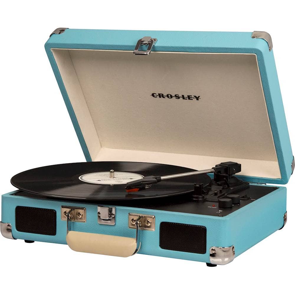 Left. Crosley - Cruiser Deluxe Bluetooth Portable Turntable - Turquoise.