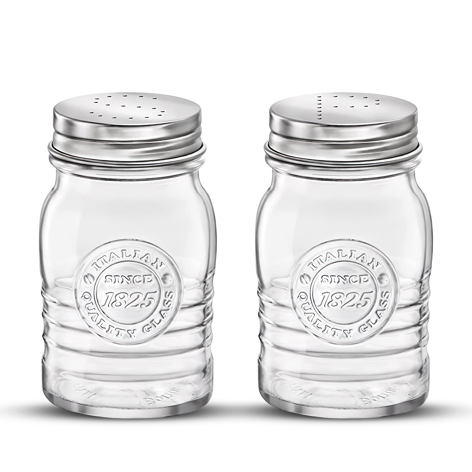Bormioli Rocco - Officina 1825 Salt & Pepper Jars Set of 2, 8 Oz Airtight Lids - Clear