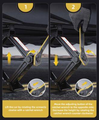 1. 2. 20

Move the adjusting button of the Lift the car by rotating the screwclo ratchet wrench to the opposite side; clockwise with a ratchet wrench Decrease the height by rotating the ratchet wrench counter clockwise