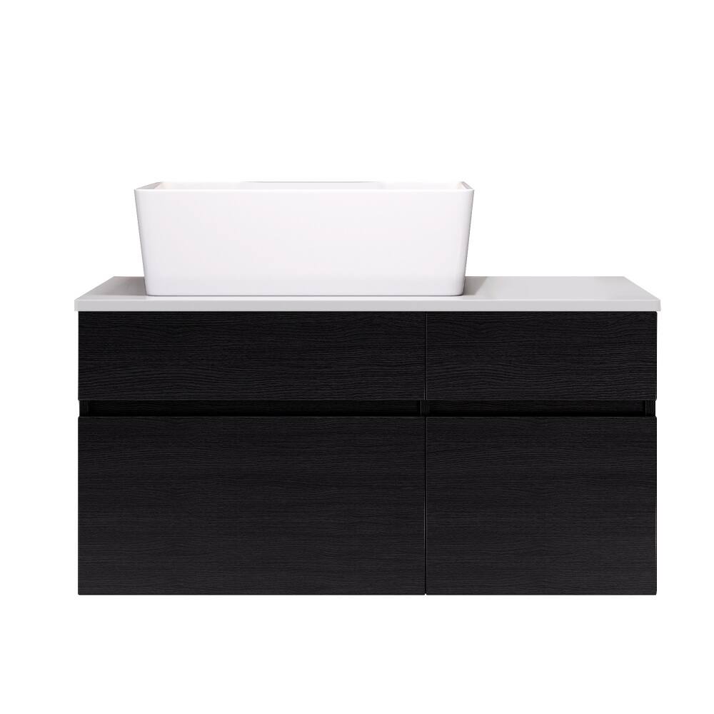 Alt View 2. JUJABU - 31.5 In. Black Floating Bathroom Vanity with Ceramic Sink - Black.