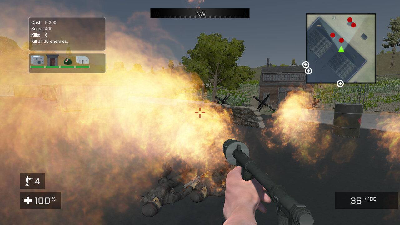 Cash: 8,200  
Score: 400  
Kills: 6  
Kill all 30 enemies.  

NW N + + +50 + 4 + 100%  

36 / 100