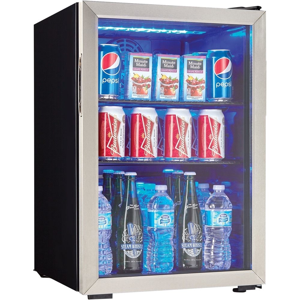 Left View: Danby - 95-Can Beverage Cooler - Stainless steel