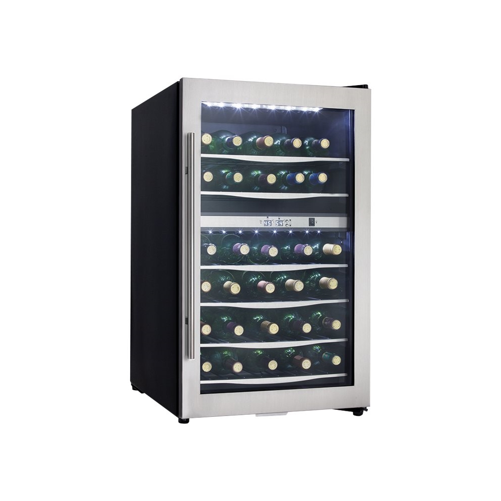 Left View: Danby DWC040A3BSSDD 38-Bottle Free-Standing Wine Cooler, Stainless Steel