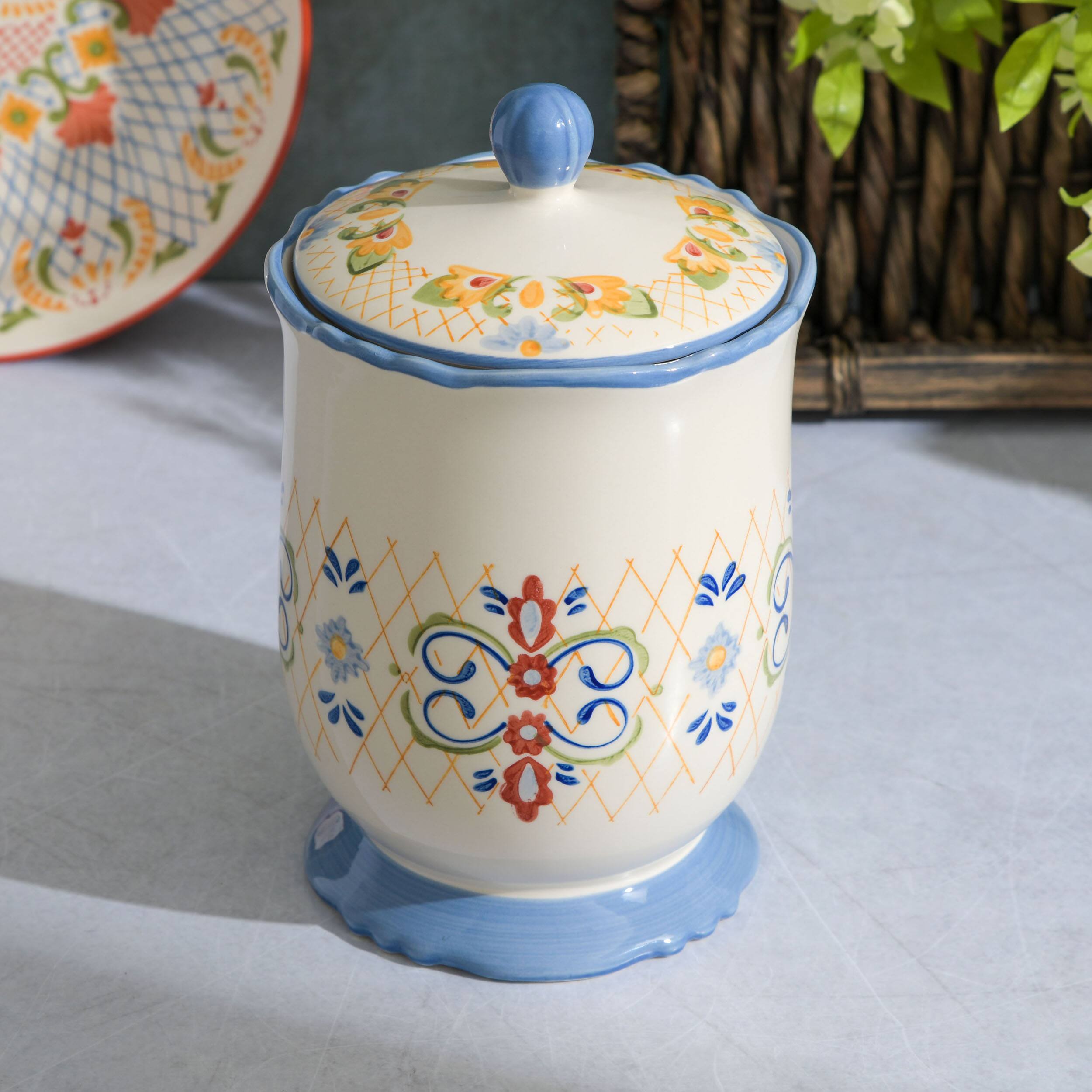 Alt View 8. Gibson - Laurie Gates California Designs Tierra 2.7 Quarts Hand Painted Stoneware Canister with Lid - Multi-color.