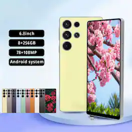 Loheer - 8+256GB Unlocked Smartphone 6.8in HD Display 5G Dual SIM Phone Built in Pen 6000mAh Battery - Yellow