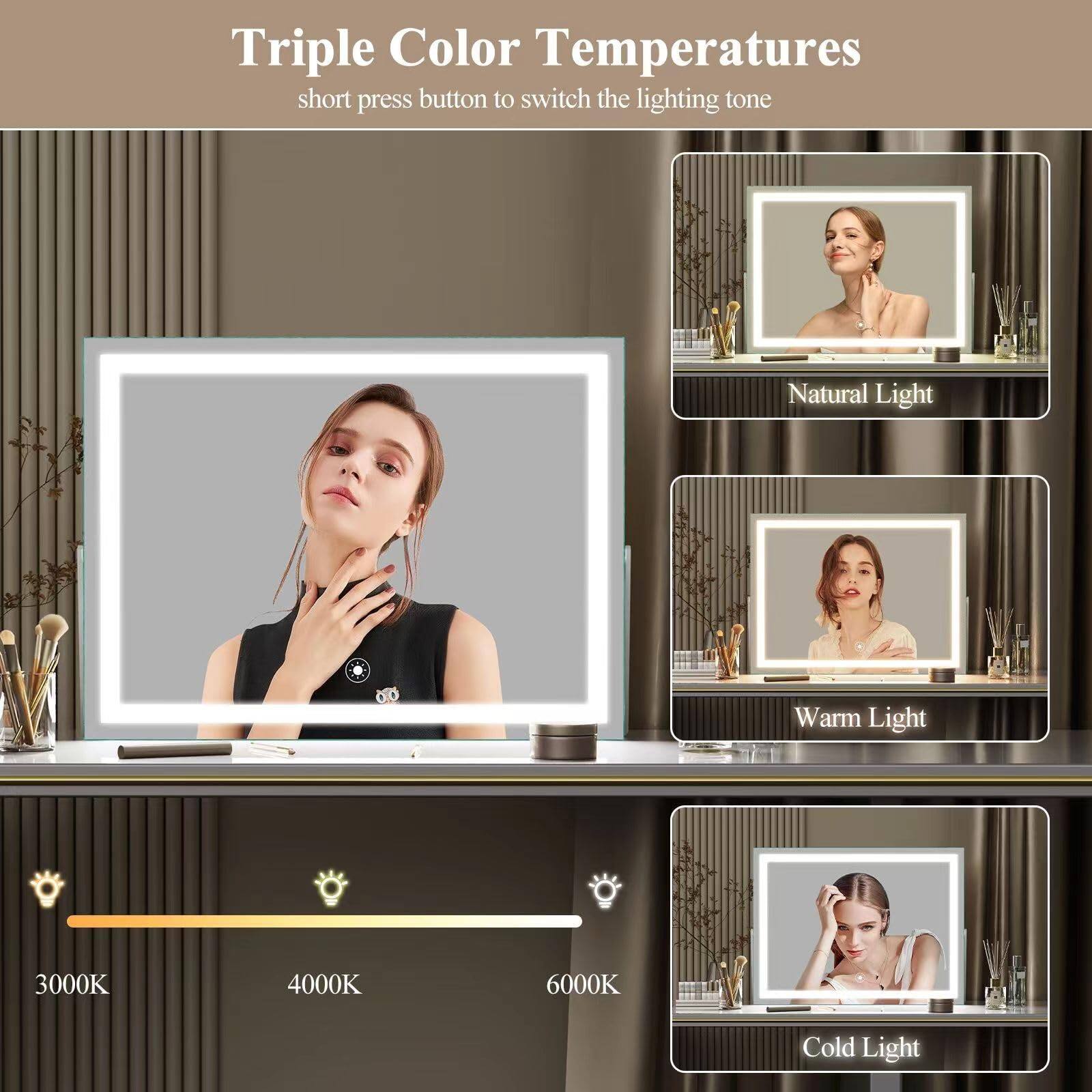 Triple Color Temperatures  
short press button to switch the lighting tone  

Natural Light  
Warm Light  
Cold Light  

3000K  
4000K  
6000K