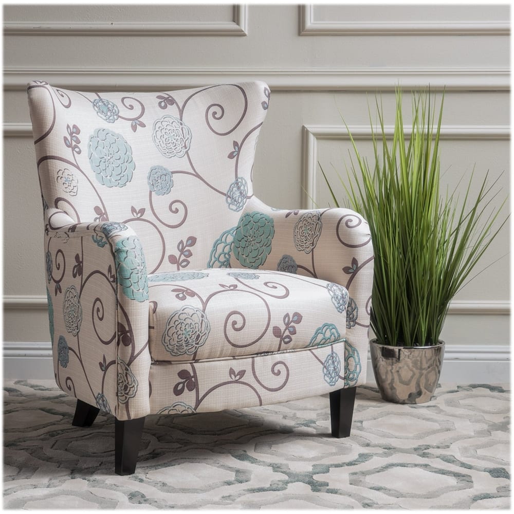 Left View: Noble House - Kaylor Club Fabric Chair - White/Blue Floral