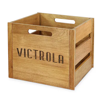 Front. Victrola - Record and Vinyl Crate - Brown.