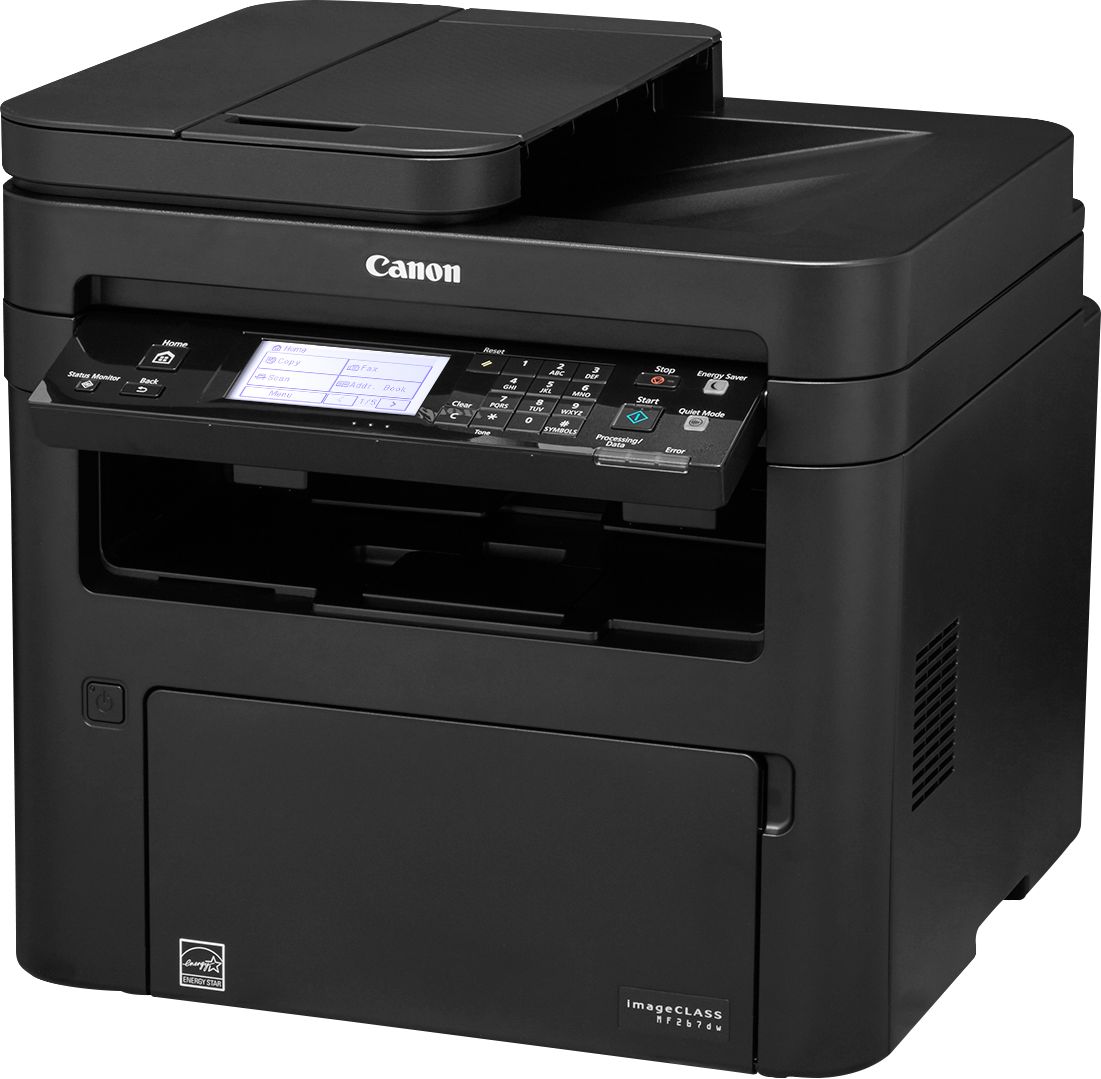Left View: Canon - imageCLASS MF267dw Wireless Black-and-White All-In-One Laser Printer - Black
