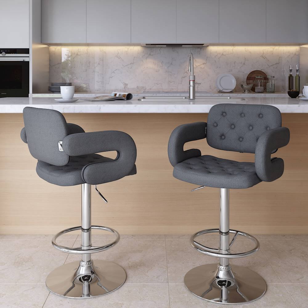 Best Buy CorLiving Tufted Woven Fabric Kitchen Chairs (Set of 2) Dark