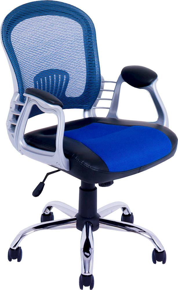 Angle View: CorLiving - Workspace 5-Pointed Star Leatherette and Mesh Office Chair - Black/Blue