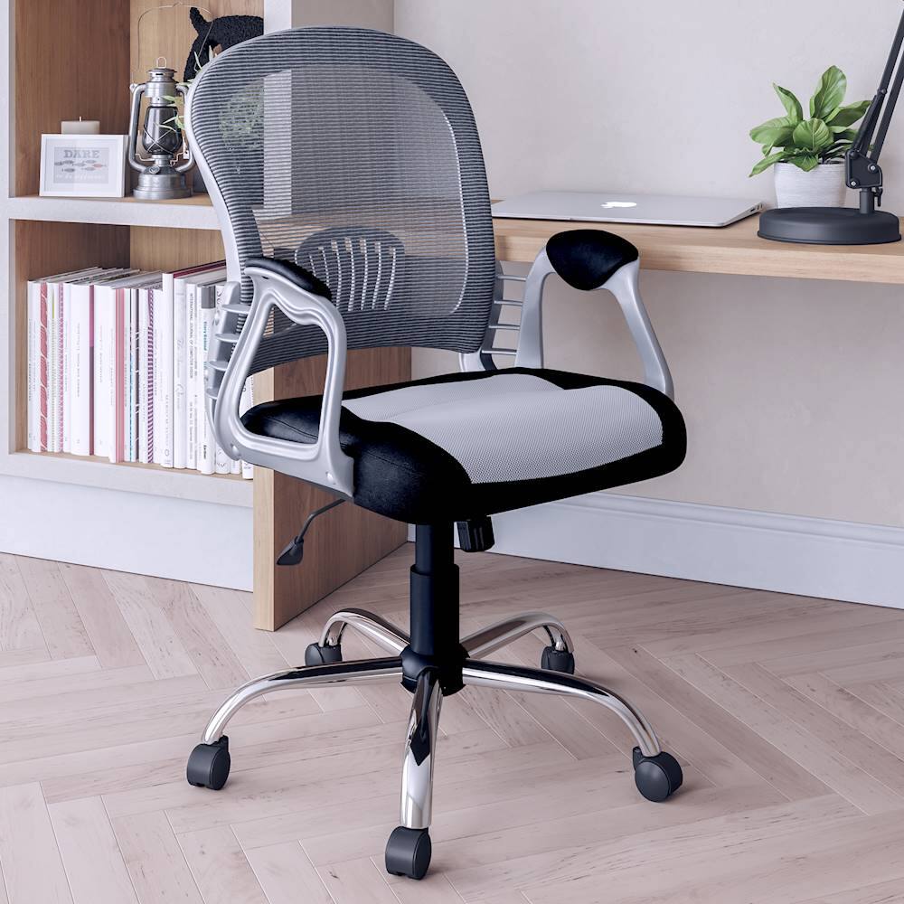 Alt View 16. CorLiving - Workspace 5-Pointed Star Leatherette and Mesh Office Chair - Gray/Black.