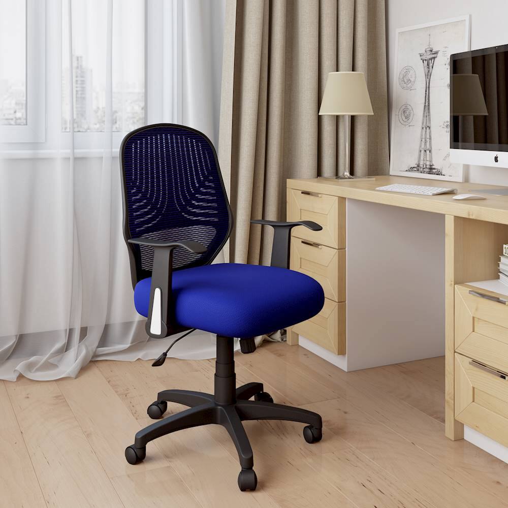 Alt View 15. CorLiving - Workspace 5-Pointed Star Woven Fabric and Mesh Office Chair - Blue.