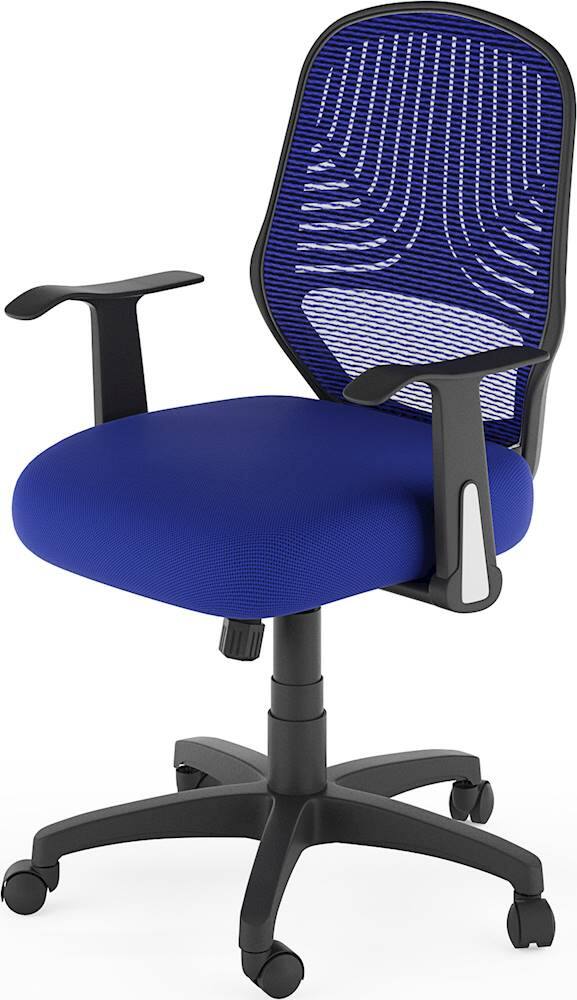Left. CorLiving - Workspace 5-Pointed Star Woven Fabric and Mesh Office Chair - Blue.
