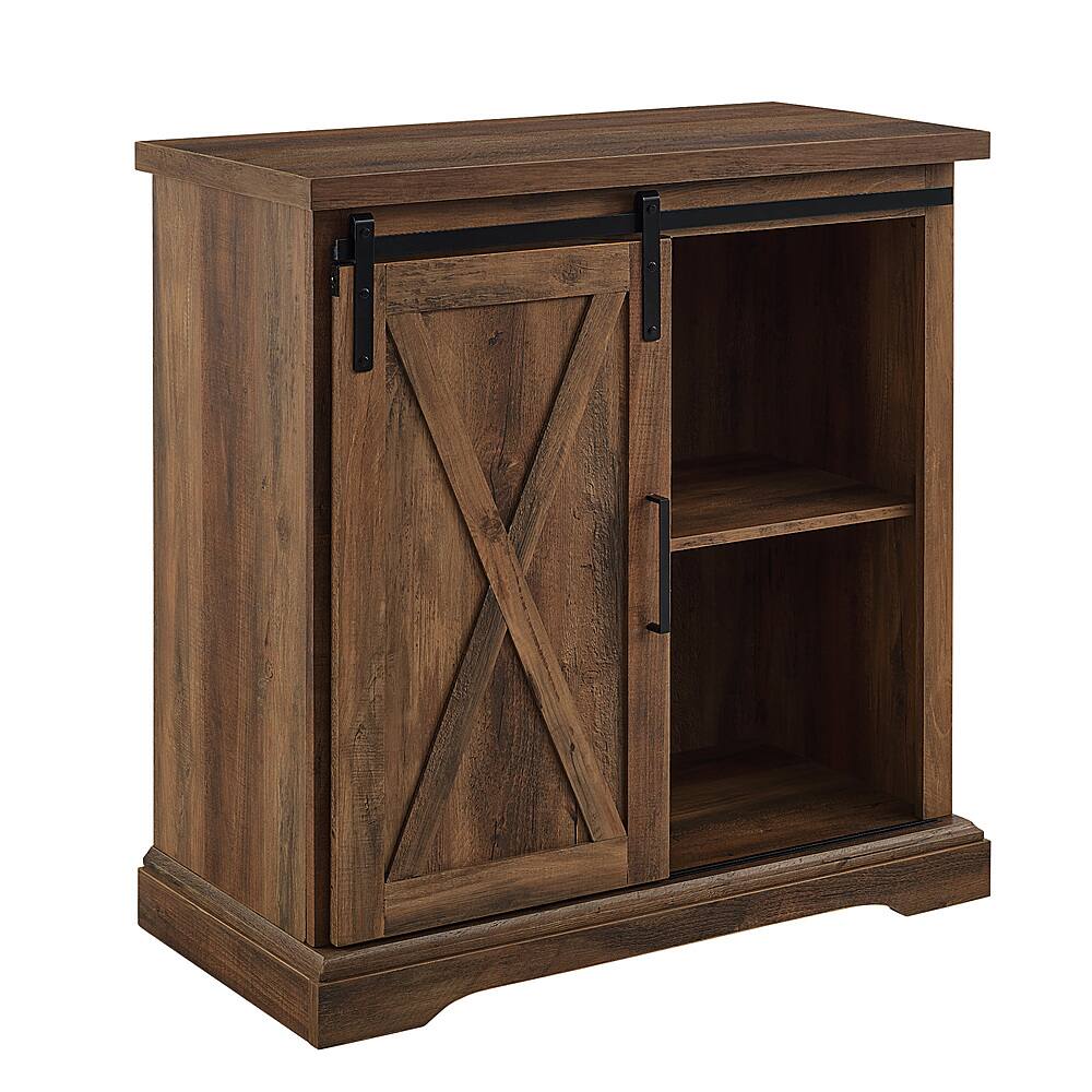 Angle. Walker Edison - Rustic Farmhouse Sliding Door Buffet Cabinet - Rustic Oak.