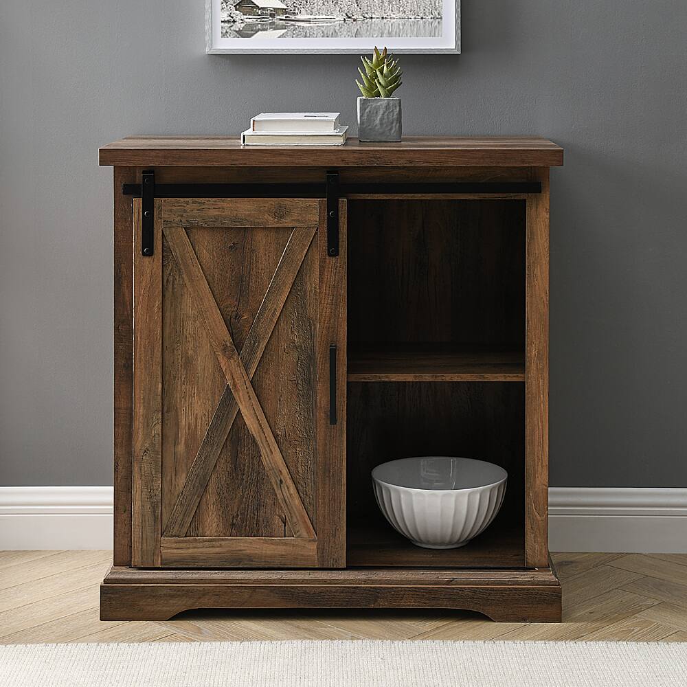 Alt View 13. Walker Edison - Rustic Farmhouse Sliding Door Buffet Cabinet - Rustic Oak.